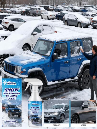 Homonth 1pc Car Deicing Spray, Windshield & Rearview Mirror Deicing Spray, Fast-Acting, Portable Design For Anytime Use