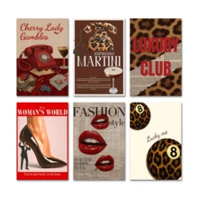 Bộ 1/6 tấm áp phích vải canvas trang trí phòng khách phong cách cổ điển dành cho nữ – Tranh in thời trang Y2K, tranh tường vải canvas trang trí phòng khách & điểm nhấn trang trí nhà cửa, tranh tường họa tiết da báo thời trang & áp phích trang trí phòng, tuyên bố trang trí nhà màu đỏ rực rỡ - Nhiều màu - Xem 24