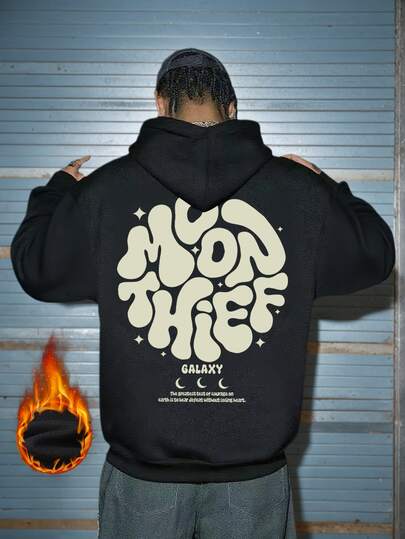 Sudadera con capucha de ajuste holgado con bolsillo canguro y estampado de ladrón de la luna para hombre, otoño/invierno