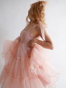 Long Tulle Dress,Spaghetti Strap Semi Formal Dresses For Women,Elegant Birthday Outfit Homecoming Cocktail - 粉色 - 查看 5