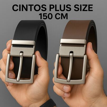 Kit 2 Cinto Masculino Plus Size 150cm – Couro Sintético Preto e Marrom com Fivela Removível  Ajustáveis Correia para Homens