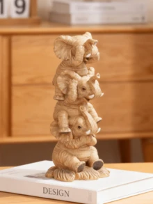 叠叠大象摆件，波西米亚风家居装饰 - 独特的树脂动物雕像，适用于客厅、书桌和书架，是动物爱好者的理想礼物 - 彩色 - 查看 6