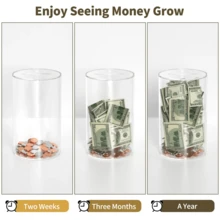 Clear Piggy Bank, Acrylic Piggy Bank For Adults Must Break To Open, Unopenable Money Saving Box For Boys Girls Women Men Birthday Gift - 透明圓柱體 - 查看 8