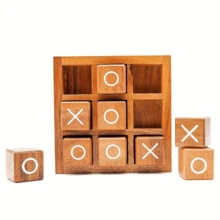 1/2 Pc Classic Wooden Tic Tac Toe Game Set, Suitable For All Ages - Perfect Family Game Night & Home Decor | Suitable For Coffee Table, Living Room, And Desk, Entertaining Tabletop Puzzle Game, Durable Wood, Fun Board Game, Ideal For Adult Game Night, Wonderful Gift Choice - Brown - View 3
