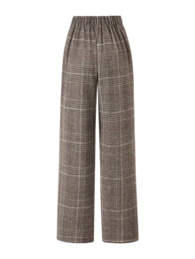 EARO 女士经典格子松紧腰宽松直筒裤，无弹力面料 - 黑色 - 查看 2