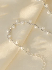 1件简约爪链水晶和仿珍珠镶嵌新娘手链情人节配饰