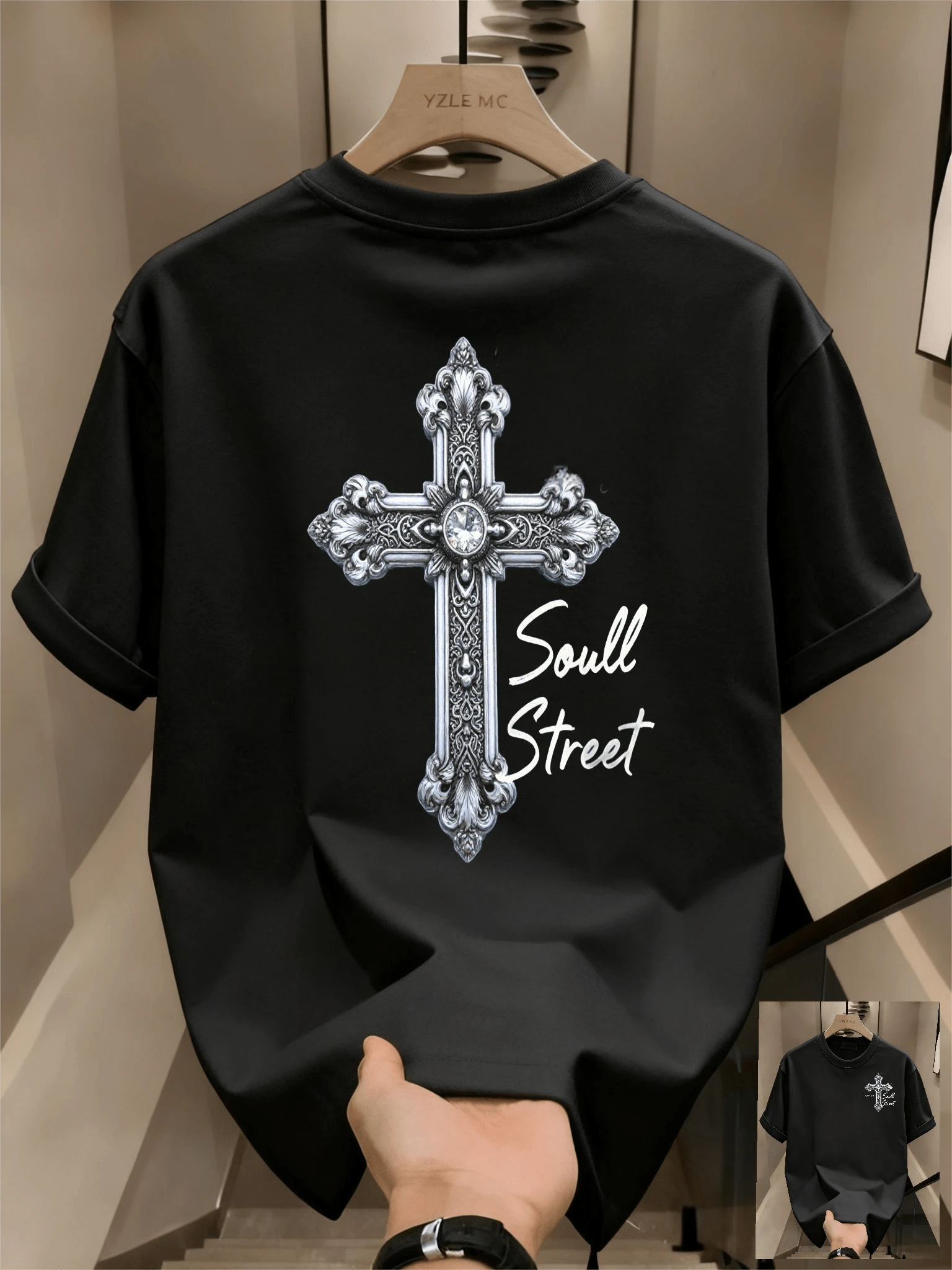Men's 100% Cotton T-Shirt, Pure Cotton Printed Short Sleeve T-Shirt, Soft, Breathable, Sweat-Absorbing Combed Cotton Casual Top For Men - 黑色 - 查看 1