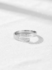 1pc Stainless Steel Men's Ring, Customizable Size, Engraved Design Ring | Unique Minimalist Style, Gold Tone, Bar-Shaped Band, Inspiring Text Detail, Decorative Everyday/Self-Encouragement Accessory, All Season - Ring - View 1