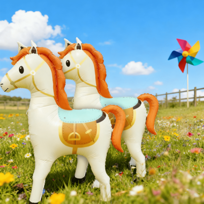 1/2pcs Western Theme Horse Balloon Set, Brown, Ivory, Gold, Red Balloons, Self-Sealing, No Power Needed, Suitable For Farm Birthday Party, Harvest Party, Cowboy Party, Party Balloons, Western Theme Decor, Horse Racing Party Decor, New Year, Home Decor
