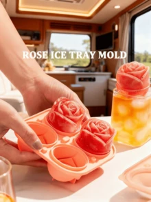 1pcs Refrigerator Accessory, Fun-Shaped Rose Ice Cube Tray | Silicone Ice Cube Tray, Suitable For Slow-Melting Ice Cubes In Scenarios Such As Cola, Drinks, Whiskey, Cocktails, Christmas, Etc., A Must-Have Household Item, A Kitchen Essential - 粉色 - 查看 3