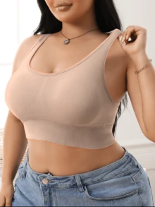 1pc Women Plus Size Sports Bra, Racerback High Impact Wireless Bra For Running, Workout, Yoga, Suitable For Large Bust - Champagne - View 3