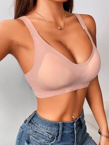 Yoga Basic Women's Seamless Sports Bra With Removable Pads, Suitable For Summer Wear, With Lift And Support - Pink - View 4