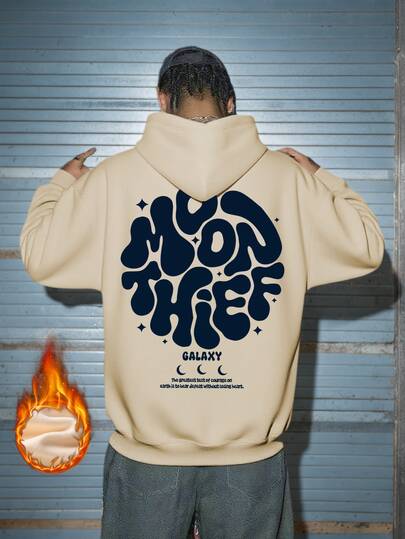 K-GLORY Men's Loose Fit Moon Thief Print Kangaroo Pocket Hoodie, Autumn/Winter