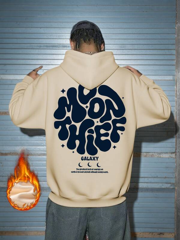 K-GLORY Men's Loose Fit Moon Thief Print Kangaroo Pocket Hoodie, Autumn/Winter