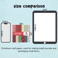 6*6英寸圣诞快乐剪贴簿纸，12张雪人和树叶装饰背景纸，适用于剪贴簿、手工工艺品、礼品包装、圣诞贺卡制作、计划本、日记本、笔记本、派对用品、6英寸工艺纸 - 彩色 - 查看 3