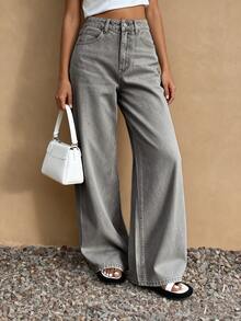 Livesso Women's TALL Loose Street Style Straight Leg Jeans Y2k Jeans - Grey - View 5