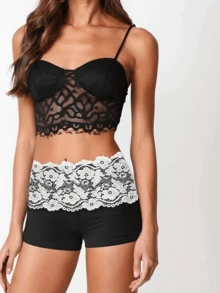 Women's Lace Trim Shorts Y2K Ruched Low Rise Mini Stretchy Slim Fit Micro Shorts Going Out Concert Mini Booty Shorts - Black - View 4