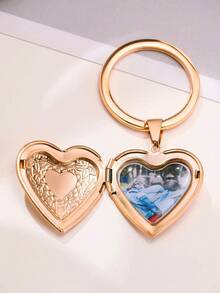 1个定制照片心形钥匙扣，个性化照片盒锁钥匙扣，金色/银色，可定制您的照片，耐用不锈钢纪念钥匙扣，男女皆宜的礼物，新年和圣诞节礼物 - 彩色 - 查看 2