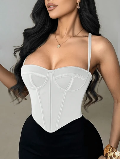 Apperloth A Y2K Sexy White Bustier, Women's Mesh Eyelet Lace-Up Backless Design, Adjustable Straps, Corset Crop Top, Suitable For Rave Parties, Festivals, Christmas, Halloween And Other Occasions