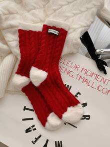 1/2 Paare, warm und bequem im Winter, rote Streifen, super weich und ultra weich, Neujahrs rote Socken, hergestellt aus Acryl- und Nylongewebe, sehr weich und bequem, geeignet für Männer und Frauen. - Rot-Weiß - Übersicht 12