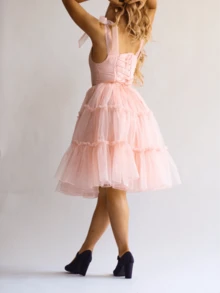 Long Tulle Dress,Spaghetti Strap Semi Formal Dresses For Women,Elegant Birthday Outfit Homecoming Cocktail - 粉色 - 查看 4