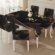 5-Piece/7-Piece Chair Cover And Tablecloth Set - Black And Gold Modern Luxury Three-Dimensional Floral Series. Metal Line Artistic Decorative Tablecloth And Chair Cover Set - High-End Minimalist Style Home Fabric Set. Rectangular Table And Chair Decoration, Elastic And Comfortable, Detachable For Washing, Suitable For Home And Party Decoration, Event Planning, Holiday Table Arrangement, Elegant Decoration, Flower Design, Detachable Cover, Comfortable Fit, Rectangular Tablecloth, Party Planner, Event Planner Elastic Tablecloth Set, Suitable For Dining Room, Living Room, Kitchen, Home Decoration. - Nhiều màu - Xem 3
