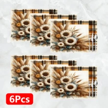 1 pieza/4 piezas/6 piezas Manteles individuales de lino con estampado de girasol, adecuados para mesa de comedor, decoración para todas las estaciones, manteles de mesa lavables modernos, decoración de habitación, posavasos, manteles de cocina y comedor, decoración de fiesta interior y exterior, decoración del hogar, regalo ideal
