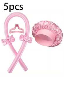 Bộ 5 món uốn tóc không dùng nhiệt bao gồm: Máy uốn tóc không dùng nhiệt, mũ ngủ bằng satin, dây buộc tóc không dùng nhiệt, chun buộc tóc, mũ ngủ mềm mại, dụng cụ tạo kiểu linh hoạt, phù hợp cho phụ nữ tóc dài tạo kiểu tóc gợn sóng, xoăn rối, trang trí nhà cửa và phòng tắm, cần thiết cho mùa tựu trường, du lịch và nghỉ lễ. - Nhiều màu - Xem 10