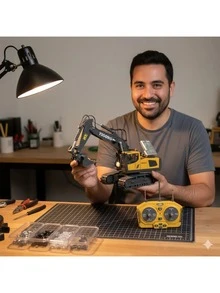 Juguete Maquina Retro Excavadora Auto Control Remoto Amarillo - Amarillo - Ver 4