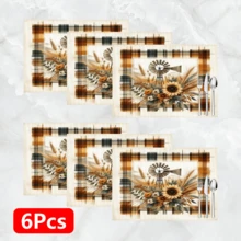 1 pieza/4 piezas/6 piezas Manteles individuales de lino con estampado de girasol, adecuados para mesa de comedor, decoración para todas las estaciones, manteles de mesa lavables modernos, decoración de habitación, posavasos, manteles de cocina y comedor, decoración de fiesta interior y exterior, decoración del hogar, regalo ideal