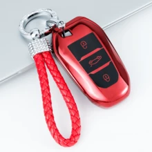 适用于标致208、308、408、508、C3、C4、C6、C8车型的3键TPU软质汽车钥匙扣保护套，防尘防震，高级时尚钥匙扣 - A款 - 查看 5