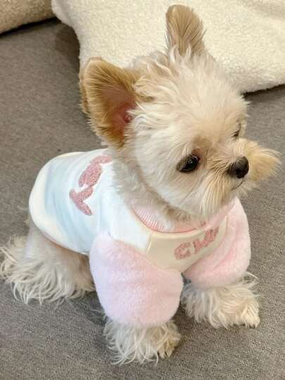 LANGXINGCS 1件冬季保暖宠物衣服，可爱字母毛绒袖，双色抓绒外套，保暖猫咪上衣，适合中小型猫狗