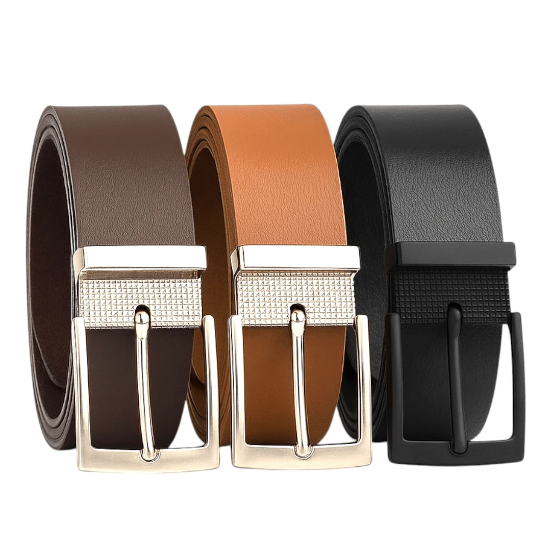 Set Of 3 Men's Adjustable Belts With Interchangeable Buckles, Black, Brown, Caramel, Casual PU Leather - 黑色/焦糖色/棕色(經濟套裝) - 查看 1