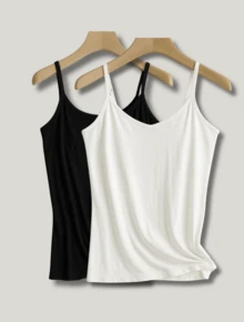 2-Piece Women's Tank Top With Thin Straps, Cotton, Everyday Wear - Black and White - View 1