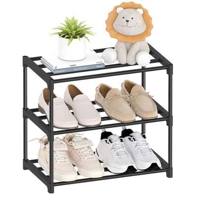 3 Tier Stackable Shoe Rack For Kids And Adults, Narrow Shoe Shelf Organizer With Open Front Design, Lightweight Storage Shelf For Entryway, Front Door, Closet, Dorm Room, Apartment, Space-Saving Shoe Rack Stand For Sneakers, Flats, Heels, Boots, And Sports Shoes, Easy Assembly Multi-Level Shoe Organizer For Small Spaces
