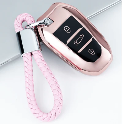 [Folding]TPU Soft Shell Car Key Case For Peugeot 3-Button Car Key Cover Compatible With 208, For 308, For 408, For 508, For C3, For C4 For C6, For C8 Models Dustproof And Anti Fall High-End Fashionable Keybag