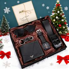 男士奢华假日套装：机械表盘腕表 + 优雅黑色真皮钱包 + 太阳镜 + 时尚皮带 + 钥匙扣 + 贺卡，完美的圣诞/新年礼物，展现男士魅力，一套完整的必备单品。 - 黑色 - 查看 12