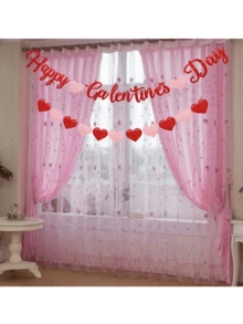 1 Set "Happy Galentine's Day" Banner - 9.8ft/3m Glitter Red "Happy Galentine's Day" Banner And 9.8ft/3m Red & Pink Glitter Heart Banner, Valentine's DIY Decor, Galentine's Day Decoration Sign, Heart Wreath - Multicolor - View 6