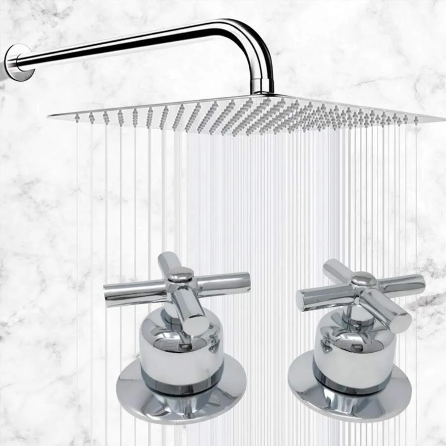 Square Shower Head 20cm With Round Tube 40cm And Metal Handles, Silver Shower Accessories Ideal For Modern Bathroom Remodeling. - 銀色 - 查看 1