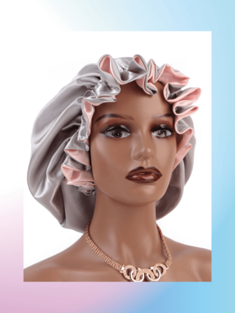 2-Layer Contrast Color Satin Sleep Cap, Women Hair Bonnets