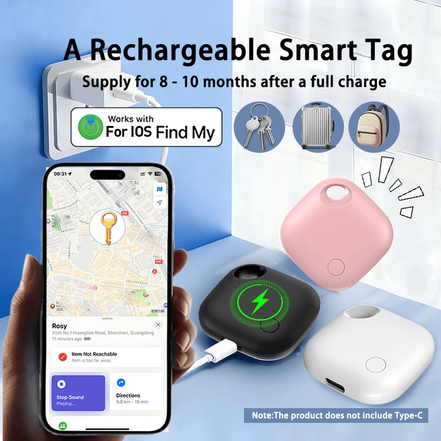 RSH Smart Tag dla systemu iOS, lokalizator bagażu BT. Długi czas pracy na baterii i możliwość ładowania, współpracuje z aplikacją Find My (tylko iOS), lokalizator przedmiotów do kluczy, bagażu, plecaka. - Biały - Zobacz 1