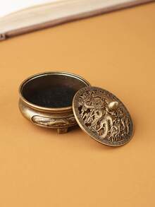 Mini bruciatore di incenso a tripode con drago e fenice, bruciatore di incenso in bronzo stile retrò con legno di sandalo, copertura traforata, flusso di fumo fluido, piccolo e raffinato, ingegnosamente realizzato, da posizionare sul tavolino da tè o sulla scrivania per un fascino unico