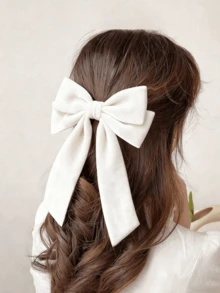 1pc White Velvet Fairy Tale Bow Hair Accessory, Large Velvet Ribbon Sailor Bow Alligator Clip, Cheerleader Hair Clip, Valentine's Day & New Year Gift, Women & Girls Hair Decoration, Head Accessories, Hair Accessories For Women - White - View 5