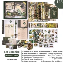 Kit Aesthetic de Papelería – 100+ Piezas con Papeles Decorativos, Tarjetas y Stickers - Verde Set Botánico - Ver 1