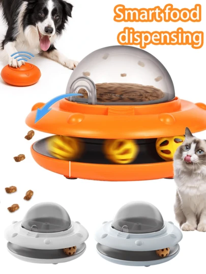 猫咪零食投喂器，自动互动益智喂食器，带铃铛球，慢食益智玩具，适合室内小型和中型猫狗，USB-C充电，电动自动，兼具训练和锻炼功能。这款猫咪零食投喂器将用餐时间变成一场趣味游戏——滚动铃铛球即可带动内部料仓旋转。