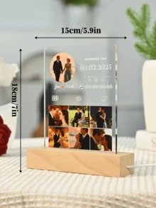 1pc Custom Couple Collage Photo Led Night Light, Personalized Acrylic Night Light With Photo & Text, Custom Photo Lamp, Personalized Photo Collage LED Light, Couple Picture Frame, Personalized Photo Collage Gift For Mother's Day, For Birthdays, For Children's Day, For Father's Day, For Graduation, For Weddings, For Housewarming Living Room, Bedroom, Office, Tea Room, Home, Bathroom, Dining Room, Valentine Day, Valentine Day Decor - Small Rectangular Stand-up - Black Circular Frame Music - View 2