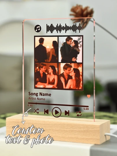 1pc Custom Couple Collage Photo Led Night Light, Personalized Acrylic Night Light With Photo & Text, Custom Photo Lamp, Personalized Photo Collage LED Light, Couple Picture Frame, Personalized Photo Collage Gift For Mother's Day, For Birthdays, For Children's Day, For Father's Day, For Graduation, For Weddings, For Housewarming Living Room, Bedroom, Office, Tea Room, Home, Bathroom, Dining Room, Valentine Day, Valentine Day Decor