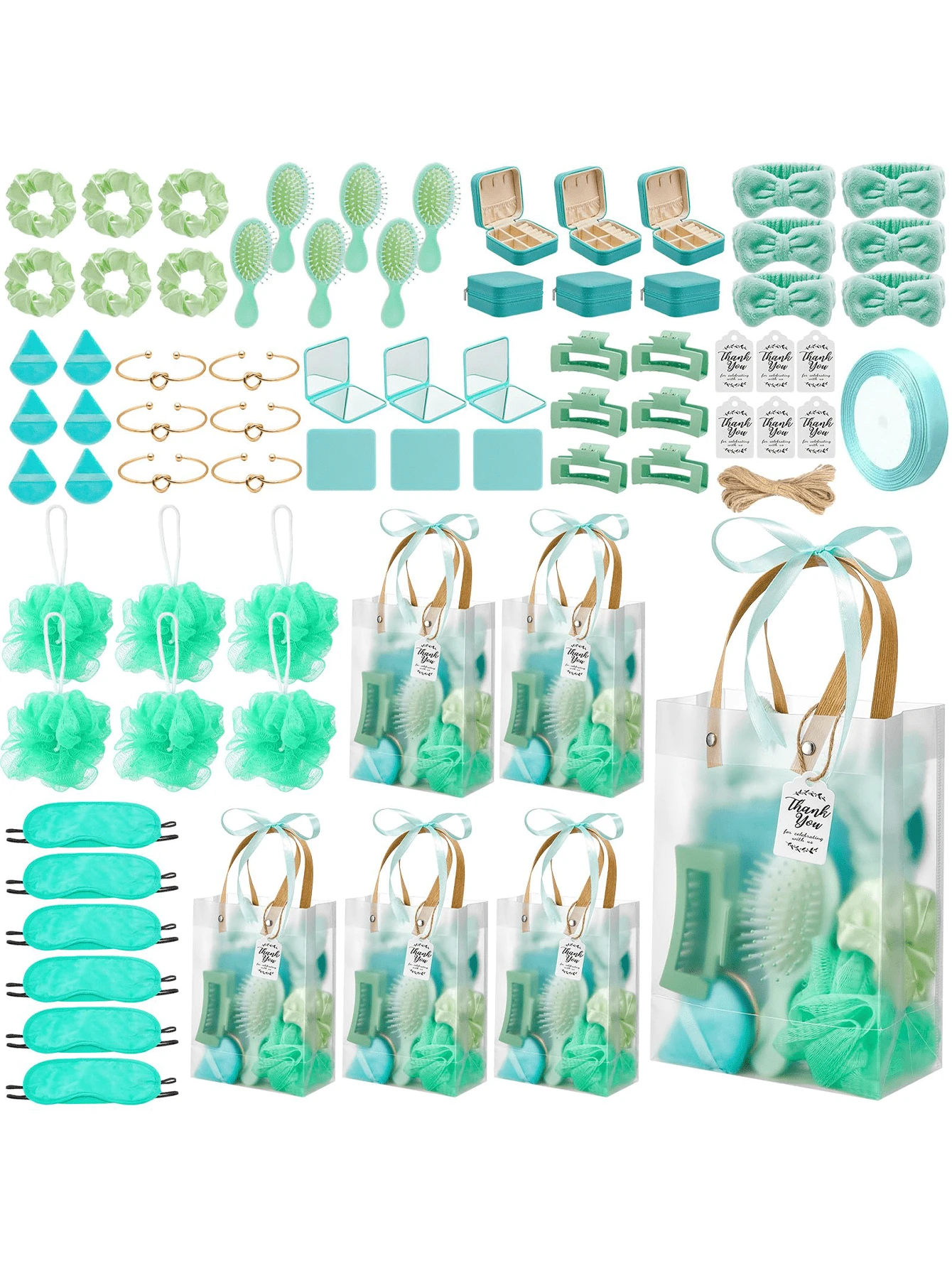 74 Pcs Baby Shower Prizes For Game Winners Gift Set With Headband Hair Brush Jewelry Box Gift Bag For Wedding Bridal Shower Favors - 綠色 - 查看 1