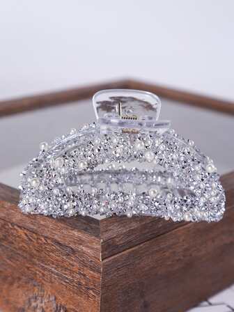 1pc Elegant Women's Crescent Moon Hair Claw Clip - Multi-Color With Sparkling Rhinestones & Pearls, Fashionable Acrylic Accessory For Daily Wear, Stylish Hair Styling|Glamorous Accessory|Glossy Finish Elegant Hair Clips Fashion Hair Clutch