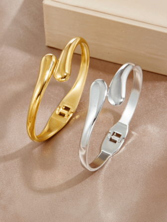 Minimalistische Edelstahl Armbänder für Frauen, Wassertropfen Spirale Oval Armreifen, elegantes Schmuckgeschenk.